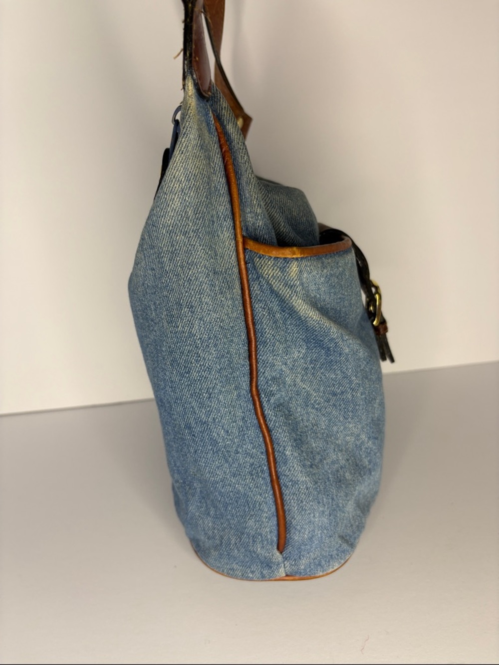 Aigner vintage Denim Crossbody Bag with Brown Leather Trim - Picture 3 of 8